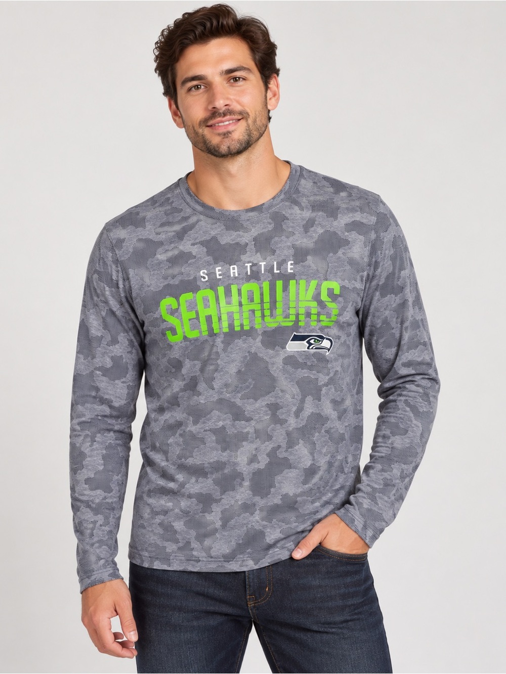 MSX Gray Camo Long-Sleeve Seattle Seahawks Crewneck Shirt Size M NFL Athleisure